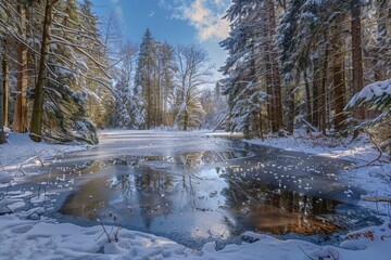 Snowy forest at the winter