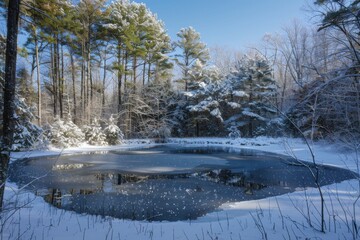 Snowy forest at the winter