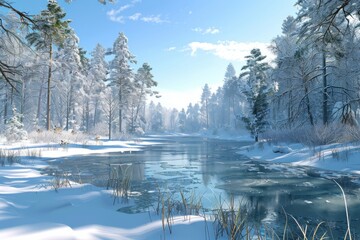 Snowy forest at the winter