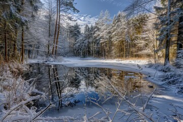 Snowy forest at the winter