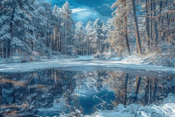 Snowy forest at the winter