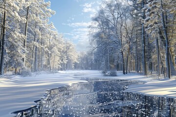 Snowy forest at the winter