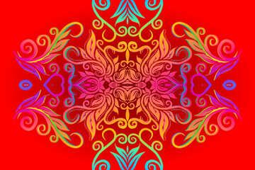 Beautiful colourful flowers and leaf line art pattern of indonesian culture traditional batik 