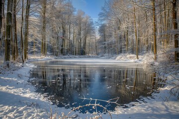 Snowy forest at the winter