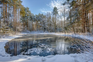 Snowy forest at the winter