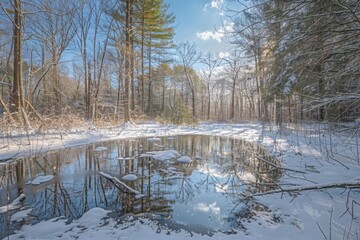 Snowy forest at the winter