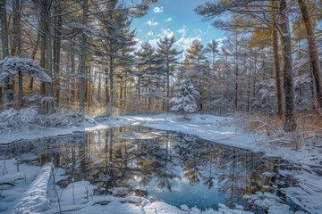 Snowy forest at the winter