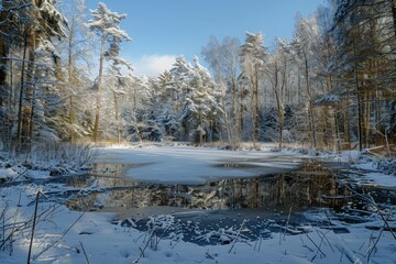 Snowy forest at the winter