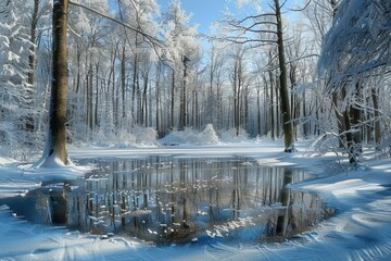 Snowy forest at the winter
