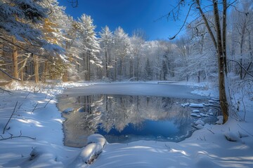 Snowy forest at the winter