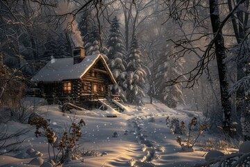 Snowy forest at the winter