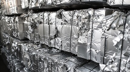 aluminum scrap product, Recycle reuse and reduce concept save the earth, Industry background. Generative AI.