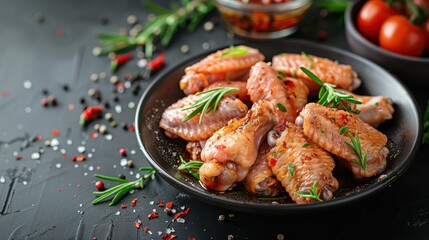 Fototapeta premium Fresh Chicken Wings - Raw chicken wings marinated in a bowl.