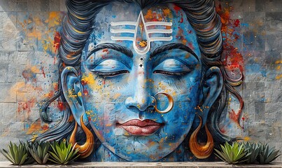 Fototapeta premium art painting hindu god shiva