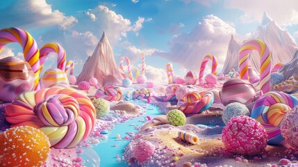 Surreal abstract colorful landscape. Fairy-tale world of sweets.