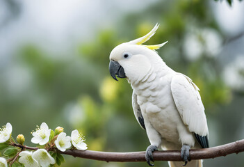 Fototapeta premium Cockatoo on branch with white flower