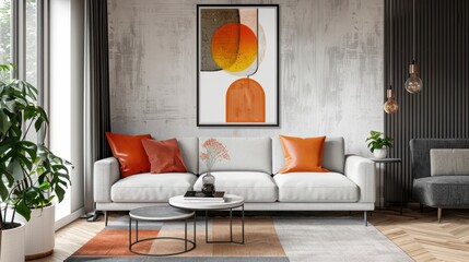 Wall Art in living room, Wall art mockup, Art wall in modern living room, dressable art wall mockup