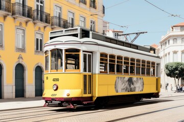 Fototapeta premium Tram vehicle yellow bus.