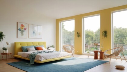 Modern bedroom with harmonious bright colors