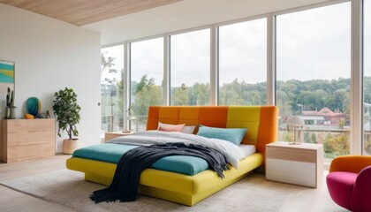 Modern bedroom with harmonious bright colors