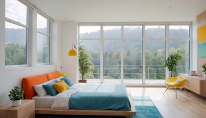 Modern bedroom with harmonious bright colors