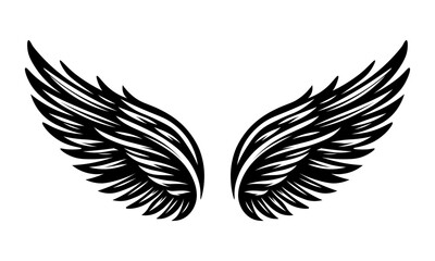 Elegant Black Feathered Bird Wings Vector Illustration