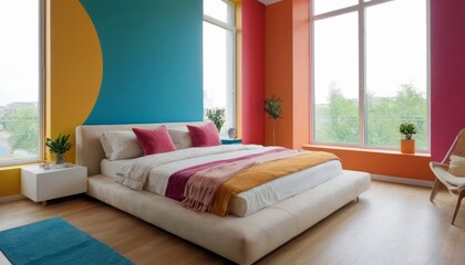 Modern bedroom with harmonious bright colors
