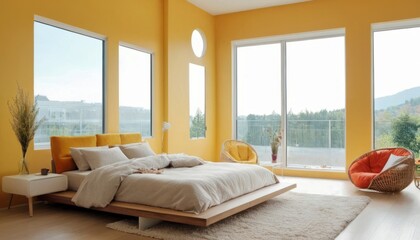 Modern bedroom with harmonious bright colors