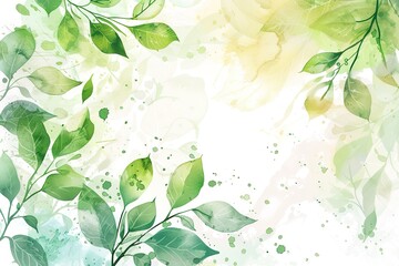 Watercolor green floral pattern. Green leaves and branches composition on white background for wallpapers, postcards, greeting cards, wedding invitations, romantic events
