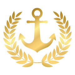Gold Anchor icon with laurel wreath, Sailing graphic, Marine symbol 22-06-2024 © PKartstudio