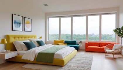 Modern bedroom with harmonious bright colors
