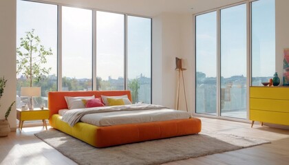 Modern bedroom with harmonious bright colors