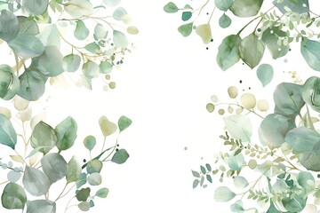 Watercolor green floral pattern. Green leaves and branches composition on white background for wallpapers, postcards, greeting cards, wedding invitations, romantic events
