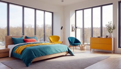 Modern bedroom with harmonious bright colors
