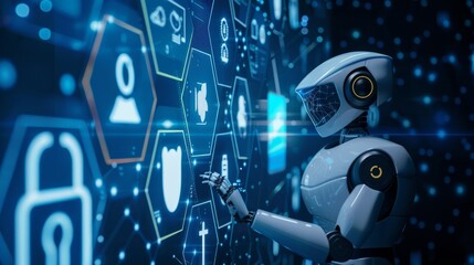 Illustration of AI and IoT with a focus on network protection and global business.

