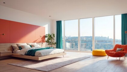 Modern bedroom with harmonious bright colors