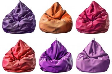 Side view of new soft enjoyable and adjustable colorful beanbag chair. Concept of comfortable indoor or outdoor contemporary furniture. Studio shot isolated on a white background with a clipping path
