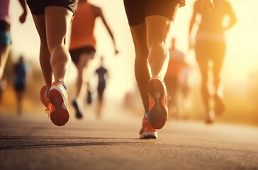 Runners in a race, captured from behind, showcasing determination, fitness, and the spirit of competition on a sunny day