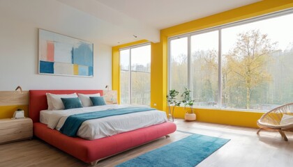 Modern bedroom with harmonious bright colors