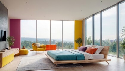 Modern bedroom with harmonious bright colors