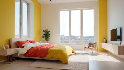 Modern bedroom with harmonious bright colors