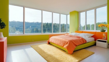 Modern bedroom with harmonious bright colors