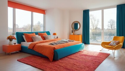 Modern bedroom with harmonious bright colors