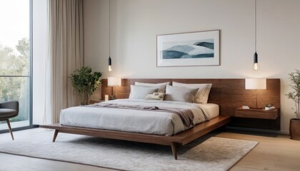 Modern bedroom with harmonious bright colors