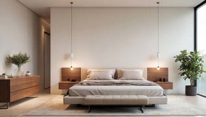 Modern bedroom with harmonious bright colors