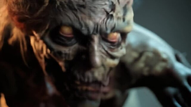 Zombie, living dead, close-up portrait. Post apocalyptic zombie horror
