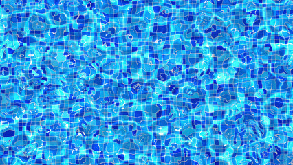 3d render animation of water in a pool with caustics, top view in summer