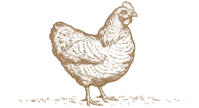 Chicken, hen, sketch. Vintage retro print, chicken, hen sketch ink pencil style drawing, engrave old school. Sketch artwork silhouette chicken, hen isolated on white background. Vector Illustration