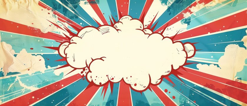 Vintage comic-style background, blank greeting card, explosive bursts, energetic feel