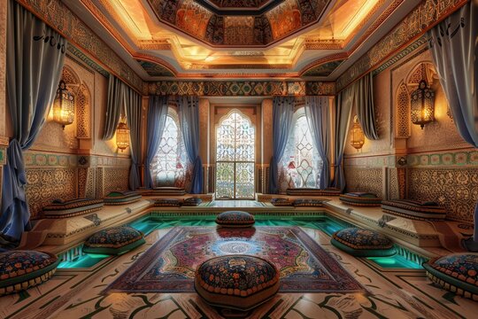 Arabian Palace Sea View, Grand Hamam, Hotel, Luxurious Oriental Interiors Arab Palace, Copy Space